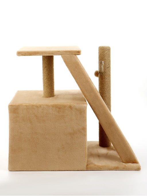 Домик для кошек с когтеточкой «Домосед», с лестницей и площадкой, 60×35×56 см, бежевый