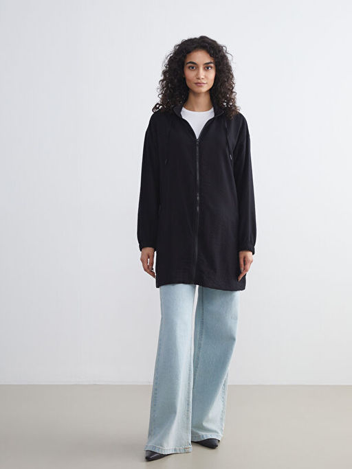 Kap??onlu Oversize Kad?n Fermuarl? Sweatshirt