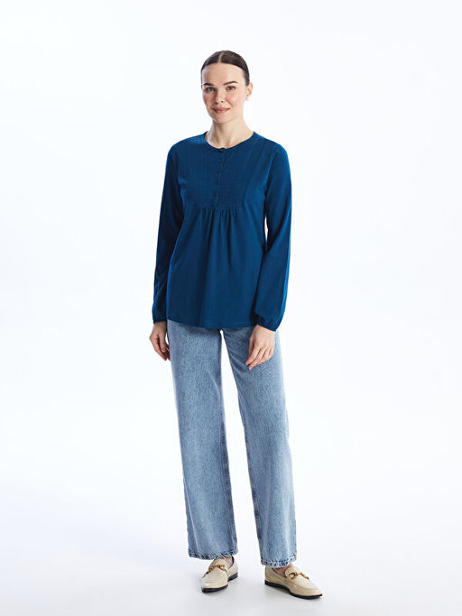 Bisiklet Yaka Nak??l? Uzun Kollu Kad?n Bluz