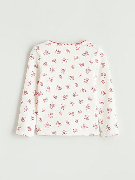 Bisiklet Yaka Fiyonk Desenli K?z ?ocuk Ti??rt