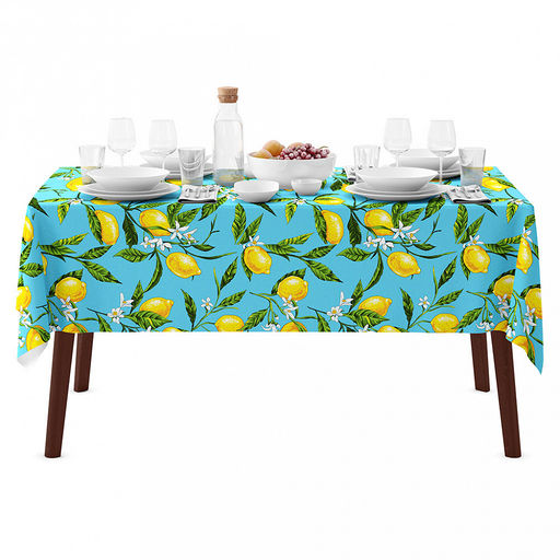 Скатерть 220х145см "Лимон, вид 4", длина стола до 180см, на 8-10 персон, рогожка (хлопок 100%) 171г/м2, упаковка классическая, пакет ПВХ 28х41см, "Домашняя мода" (Россия)