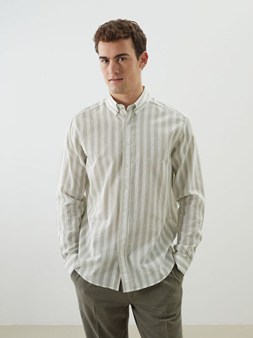 Regular Fit Uzun Kollu ?izgili Poplin Erkek G?mlek