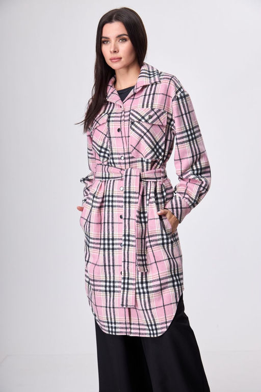 Пальто ANELLI 935 розовая клетка  фото 4