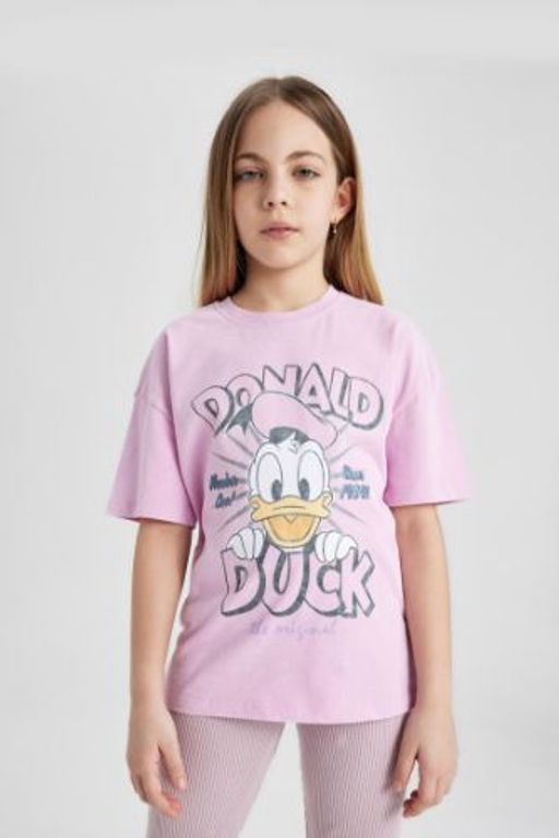 K?z Cocuk Disney Mickey & Minnie Oversize Genis Kal?p Bisiklet Yaka K?sa Kollu Tisort