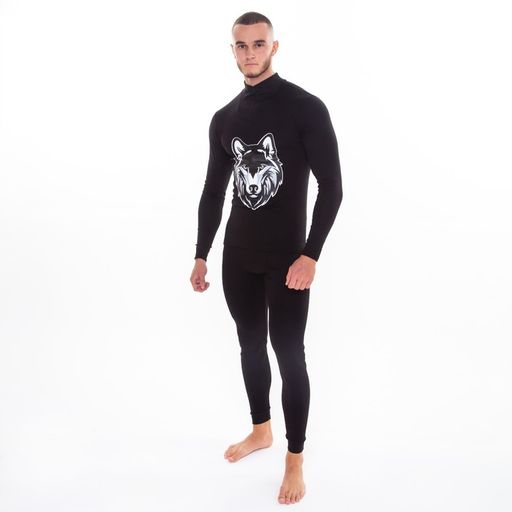 Термобельё мужское НАЧЁС (фуфайка, кальсоны) принт волк, цвет чёрный, размер 52