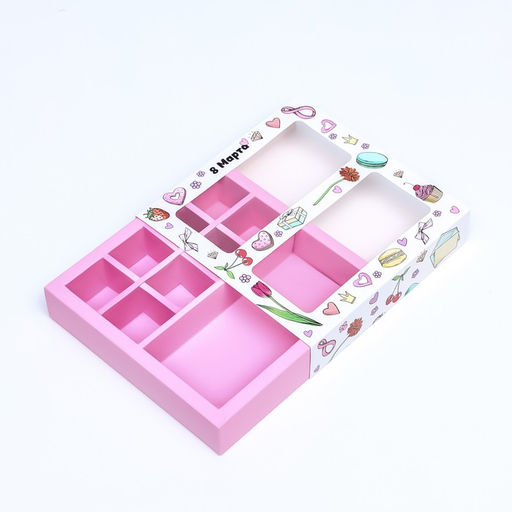 Коробка под 8 конфет + шоколад, с окном ,  8 марта 17,7 х 17,8 х 3,8 см - UPAK LAND фото 3