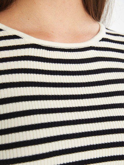 Bisiklet Yaka ?izgili Uzun Kollu Kad?n Triko Kazak