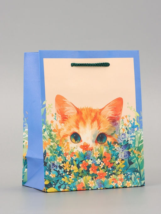 Цена за 4 шт. Пакет подарочный ламинированный «Котик» 11.5×14.5×6.5 см