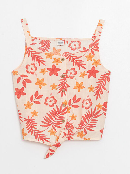 Kare Yaka ?i?ekli K?z ?ocuk Bluz ve Etek - Waikiki фото 2