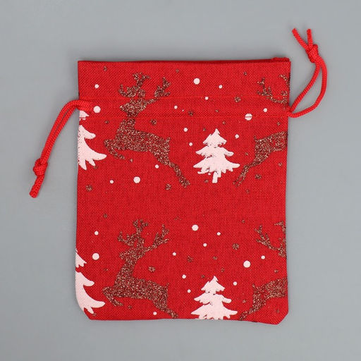 Цена за 5 шт. Мешочек подарочный холща Новогодняя пора, олени, 10 х 12 см +/- 1.5 см - Дарите счастье фото 6