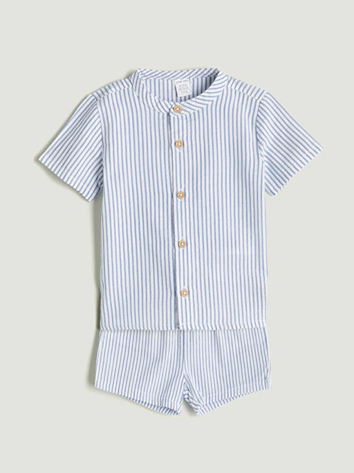 K?sa Kollu ?izgili G?mlek ve ?ort 2li