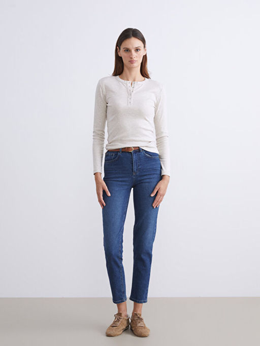 Beli Kemerli Mom Fit Kad?n Jean Pantolon