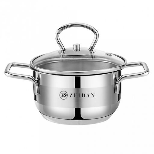 "Zeidan" "Compact" Кастрюля из нержавеющей стали 0,8л, д12см, стеклянная крышка, 3-x слойное капсулированное индукционное дно, комбинированная полировка снаружи, матовая полировка внутри, подарочная упаковка (Китай) Подходит для индукционных плит.