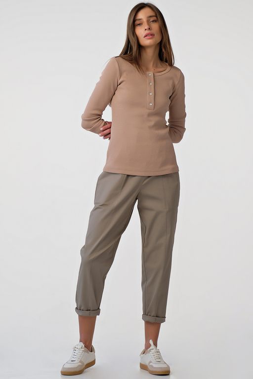 Лонгслив трикотажный с пуговицами из хлопка бордовый - Fly фото 21