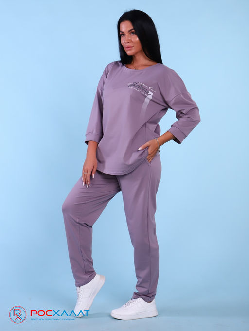 Трикотажный костюм с брюками пастельно-лиловый К-59 (5)