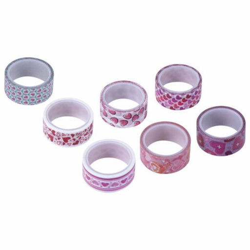 Клейкие WASHI-ленты для декора «Сердца», 15 мм × 3 м (набор 7 шт.) рисовая бумага