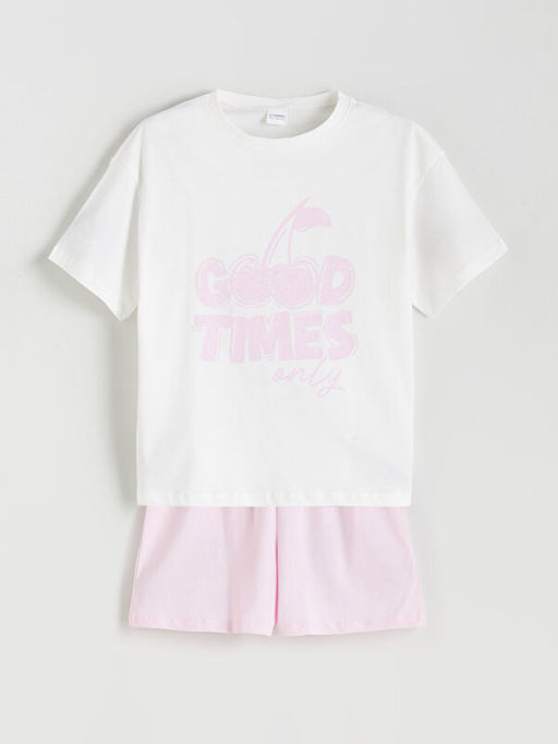 Bisiklet Yaka K?z ?ocuk ?ortlu Pijama Tak?m?