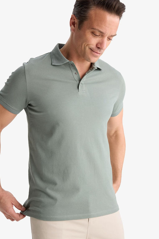 Slim Fit Dar Kesim Polo Yaka K_sa Kollu Dokulu Basic D_z Ti__rt - Defacto фото 3