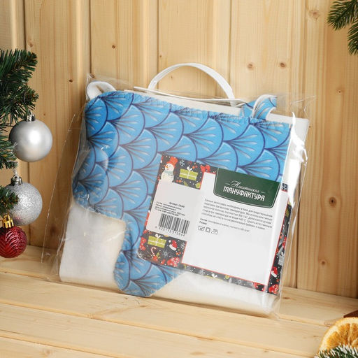 Набор для бани с принтом Водяной дракон: шапка, рукавица, коврик, голубой, р. 41-43 - Simaland фото 6