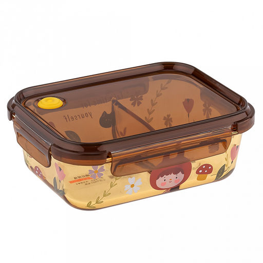 Машины мечты Ланч-бокс для продуктов (контейнер) стеклянный, 2 отделения, 950мл, 19,5х14,5см h6см, боросиликатное стекло, с деколью, цвет- медовый, прямоугольный, пластмассовая крышка с пароотводом, герметичная, с клипсами, с силиконовым уплотнител