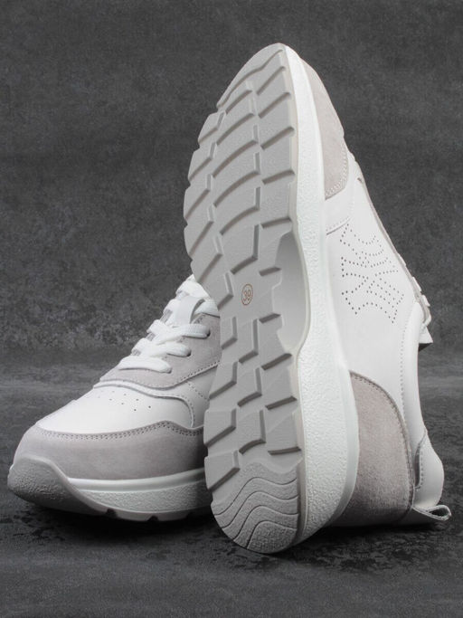 03-YC527-2 WHITE/GRAY Кроссовки женские (натуральная кожа)