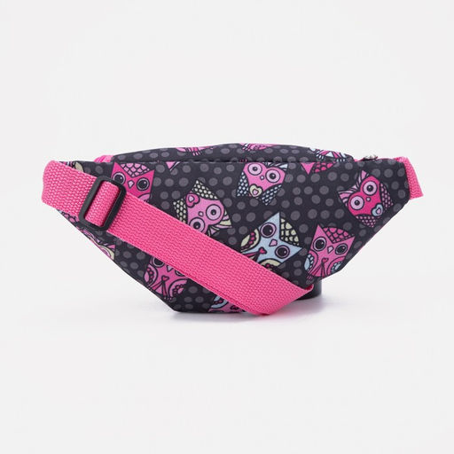 Сумка поясная детская для девочки на молнии, чёрная, розовая