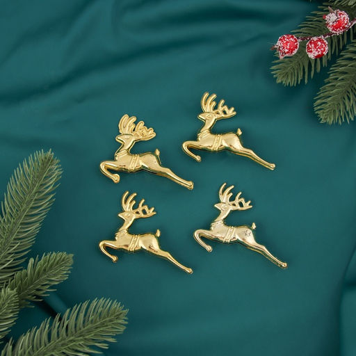 Цена за 3 шт. Ёлочные игрушки 4 шт. Зимнее волшебство. Бегущий олень пластик, 57 см, золото фото 2