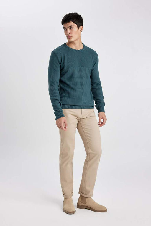 Брюки-чиносы прямого кроя из габардина с карманом на молнии и парусиновой тканью стандартного кроя - Defacto фото 5