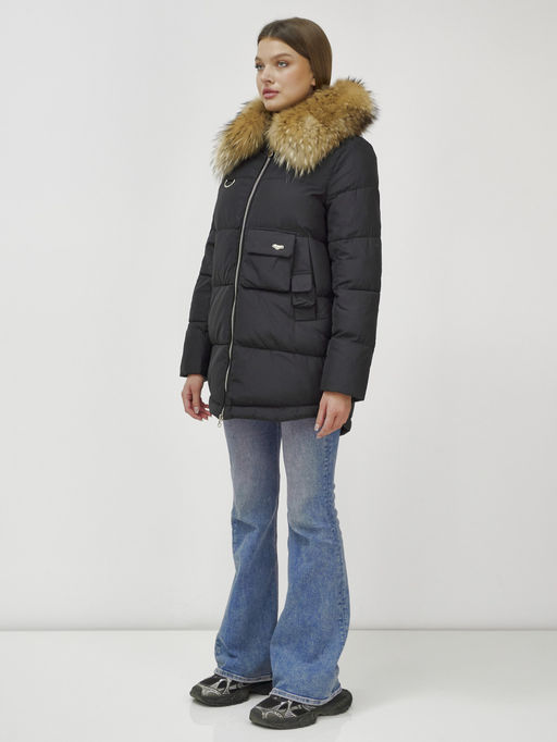 Куртка Бренд Visdeer ПРЕМИУМ КЛАССА зимняя с мехом ЕНОТА, черного цвета