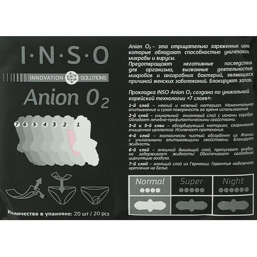 Прокладки INSO Anion O2, normal, 20 шт.