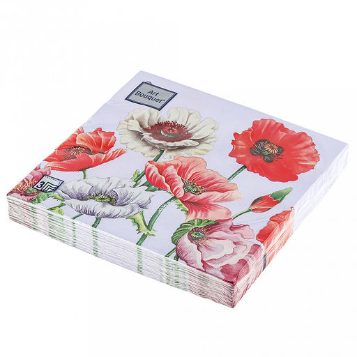 Салфетки бумажные Art Bouquet 33х33см, 3-х слойные, 20 штук в упаковке, 100% целлюлоза, Поле маков (Россия)  фото 3