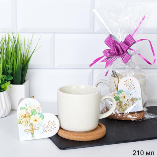 Кружка 210 мл с подставкой под горячее + ложка / TF-502 /уп/ в подарочной упаковке/ АКЦИЯ