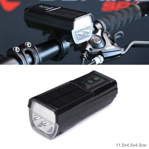 Фонарь передний COMIRON SOLAR LIGHT корпус: PC CARBON; свет: 1000lm; сигнал 130Дб, аккумулятор 4000 mAh подзарядка от солнца, Type-C. /уп20/80/ - Галеонтрейд фото 2