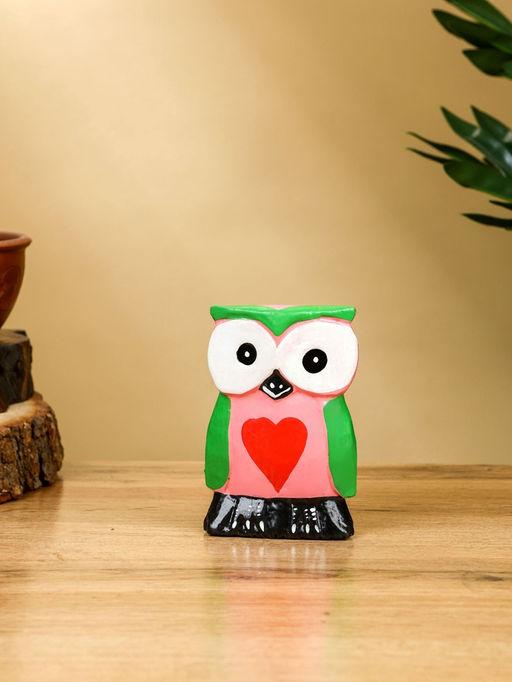 Набор сувенирный Совята с сердечком, h=15 см, h=13 см, h=10 см, дерево, розово-зелёный