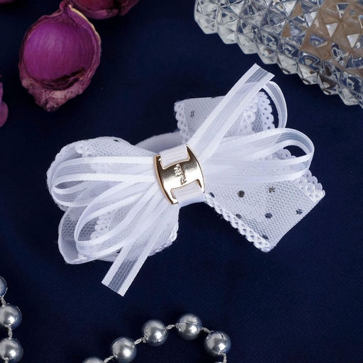 Цена за 6 шт. Резинка для волос «Школьница», бант ленточка горох, d=7 см, белая