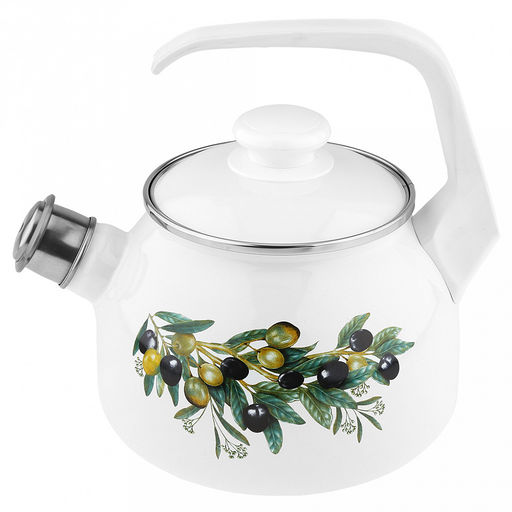 "Оливковая ветвь" Чайник эмалированный 2,5л, со свистком, сферическая форма, металлическая крышка (Россия)