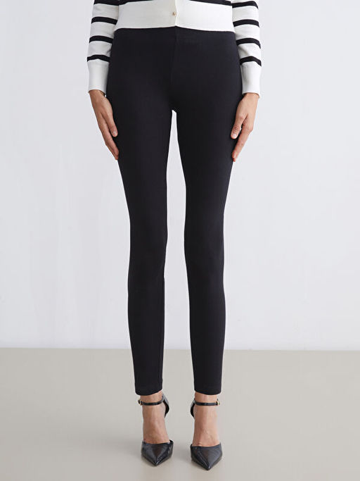 Beli Lastikli D?z Pamuklu Kad?n Tayt