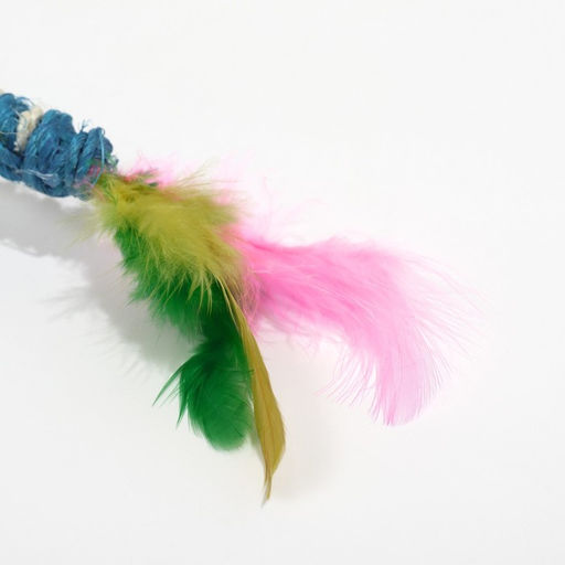 Дразнилка для кошек Двойной пушок, с шариком и сизалевой обмоткой, 32 см, синяя/белая - Пижон фото 3