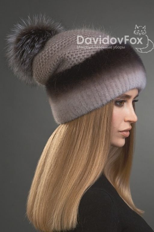 Шапка Оливия норка трикотаж капучино градэ