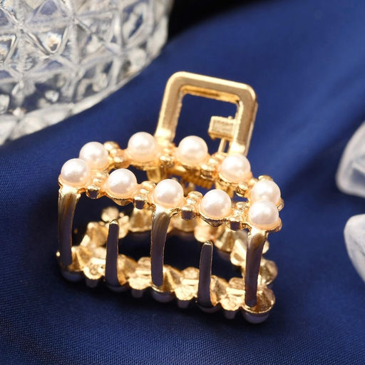 Цена за 6 шт. Крабик для волос «Аманда», дуга жемчуг, 2.5 см, золото