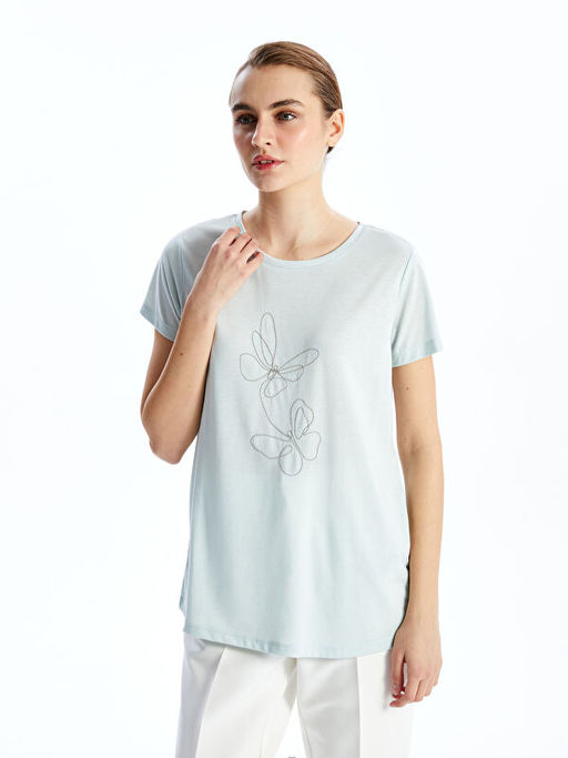 Bisiklet Yaka Nak??l? Kad?n Ti??rt