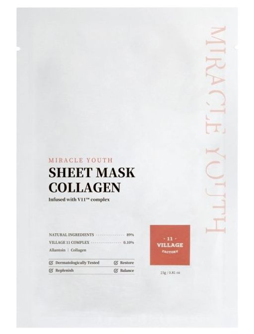 1ШТ VILLAGE 11 FACTORY MIRACLE YOUTH SHEET MASK COLLAGEN Антивозрастная тканевая маска для лица с ко