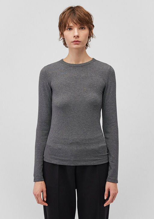 Uzun Kollu Gri Basic Tisort - Mavi фото 3