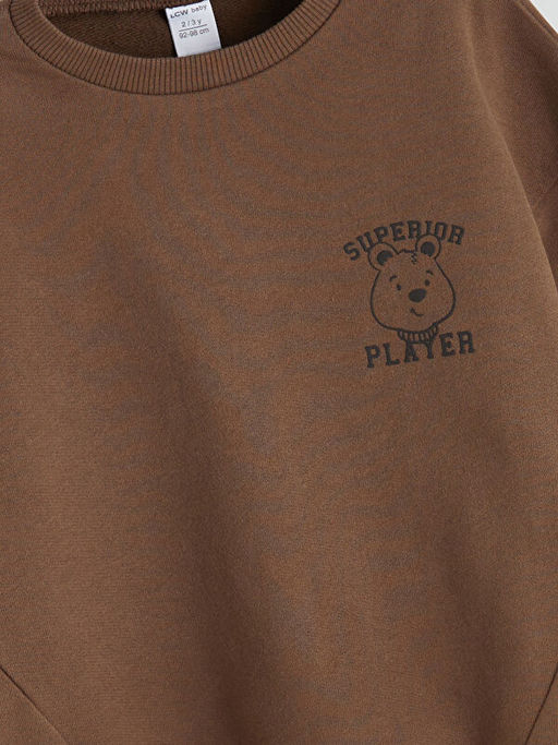 Bisiklet Yaka Bask?l? Erkek Bebek Sweatshirt