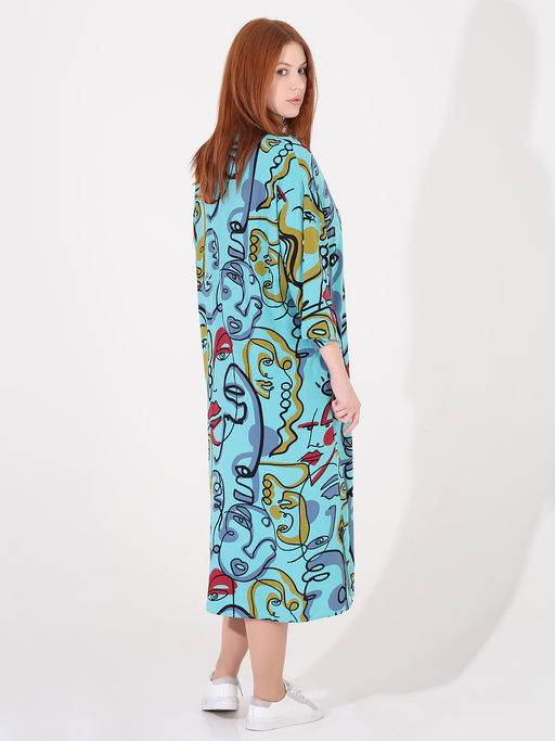 Платье-рубашка бирюзовое с авангардным рисунком - Almond фото 3