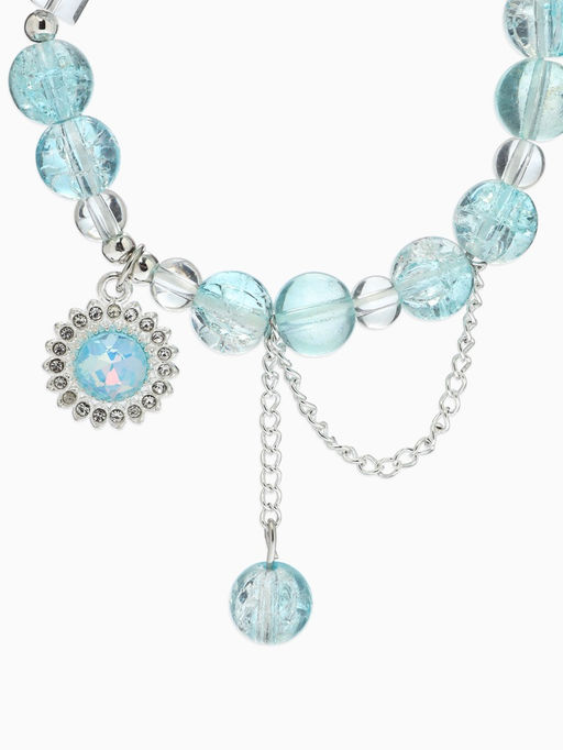 Браслет с подвесками «Сахарный» диск, сердечко, шар №10, d=6 см, бело-голубой в серебре