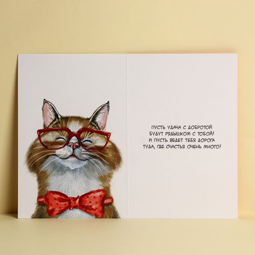 Цена за 10 шт. Открытка Поздравляю, добрый кот, 12 18 см - Дарите счастье фото 2