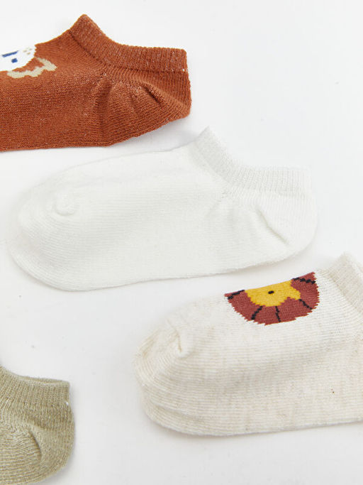 Bask?l? Erkek Bebek Patik ?orap 5li