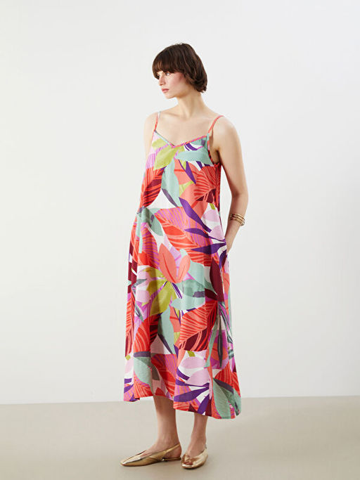 V Yaka ?i?ekli Ask?l? A Kesim Elbise