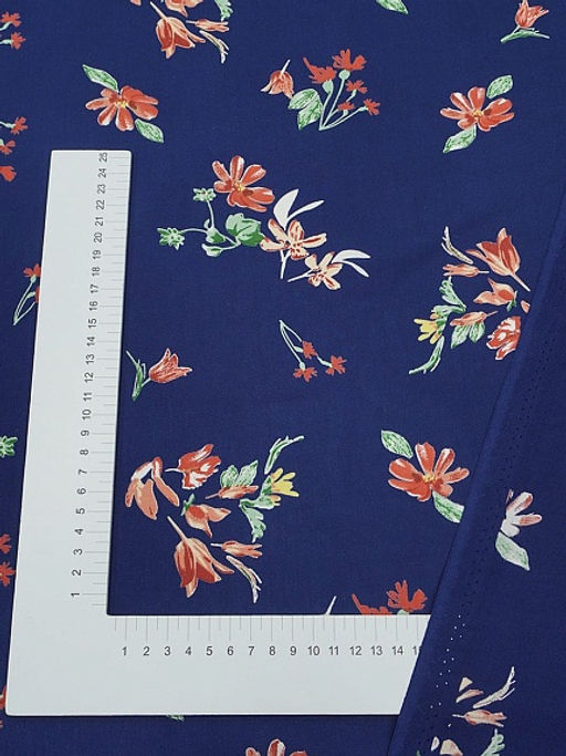 Штапель Премиум Цветочная пьеса на темно-синем, СОРТ2, ш.1.43м, вискоза-100%, 120гр/м.кв - Купава фото 4